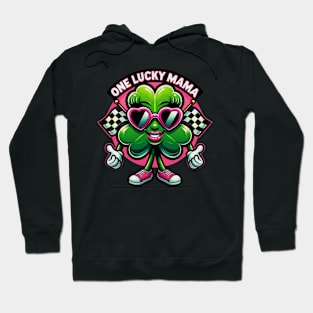 On Lucky Mama Funny Cute Shamrock Cool Sunglasses Racing Checkered Flag St Patrick's Day Irish St Paddy's Day Hoodie